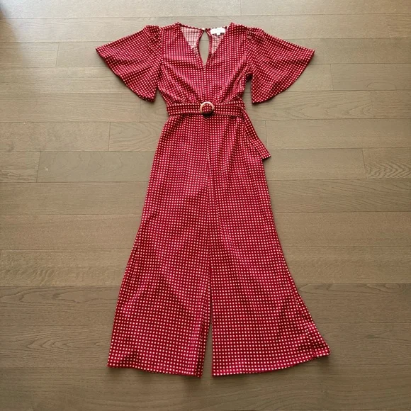 Anthropologie Margaret Belted Red and White Checkered Jumpsuit - Picture 3 of 10